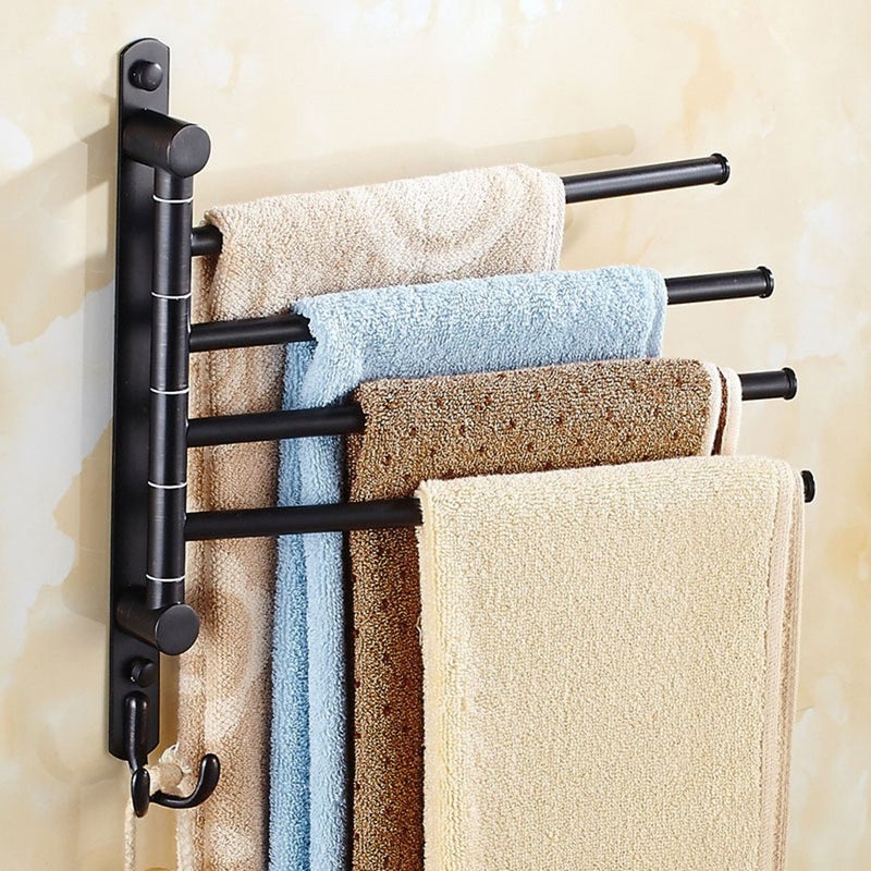 ELLO&ALLO Oil Rubbed Bronze Towel Bars for Bathroom Wall Mounted Swivel Towel Rack Holder with Hooks 4-Arm - Image 2